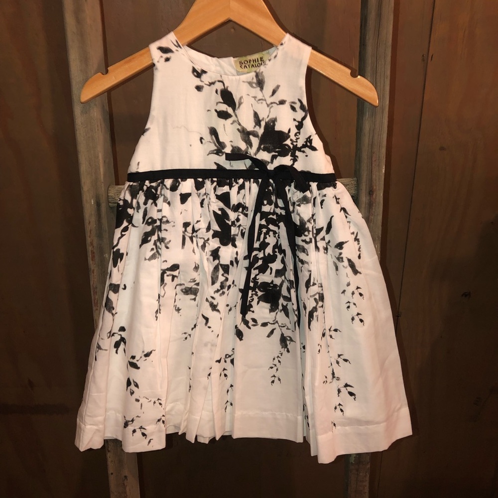Girl’s Black and White Vine Print Dress